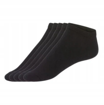 Set of five black ankle socks.