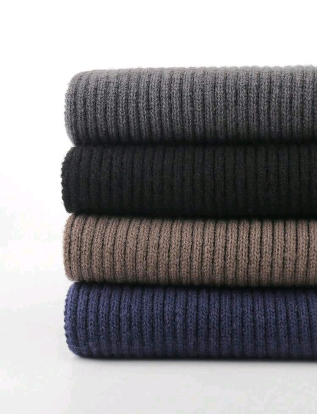 Men's Winter Knitted Beanie, Long Scarf, and Gloves Set - Striped - Gray