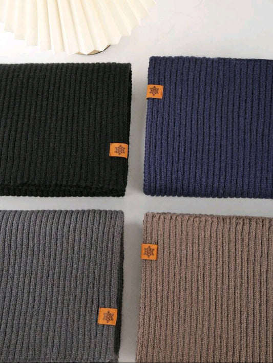 Men's Winter Knitted Beanie, Long Scarf, and Gloves Set - Striped - Black