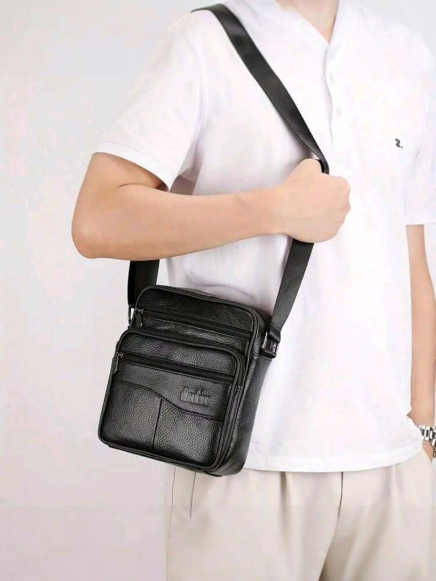 Men's Crossbody Leather Bag - Satchel