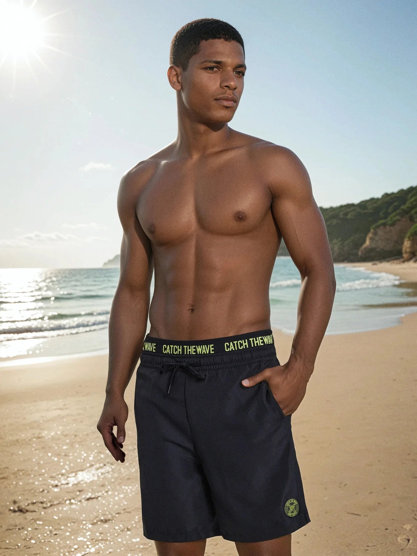 Men's Quick-Drying Swimming Short - Color: Navy Blue - Size: Medium