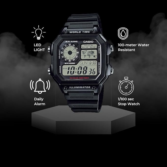 Casio AE-1200WH-1BVDF, Digital Dial Stainless Steel Band, for Men
