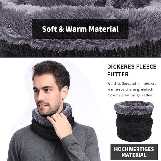 Winter Fleece Neck Warmer, Unisex Windproof, Breathable Face Scarf, Super soft cotton, Black & Grey