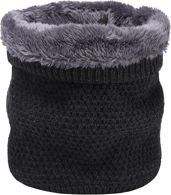 Winter Fleece Neck Warmer, Unisex Windproof, Breathable Face Scarf, Super soft cotton, Black & Grey