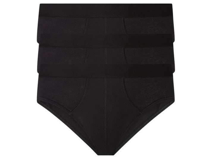 Stack of black high-waisted underwear.