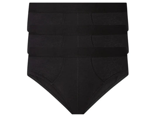 Stack of black high-waisted underwear.