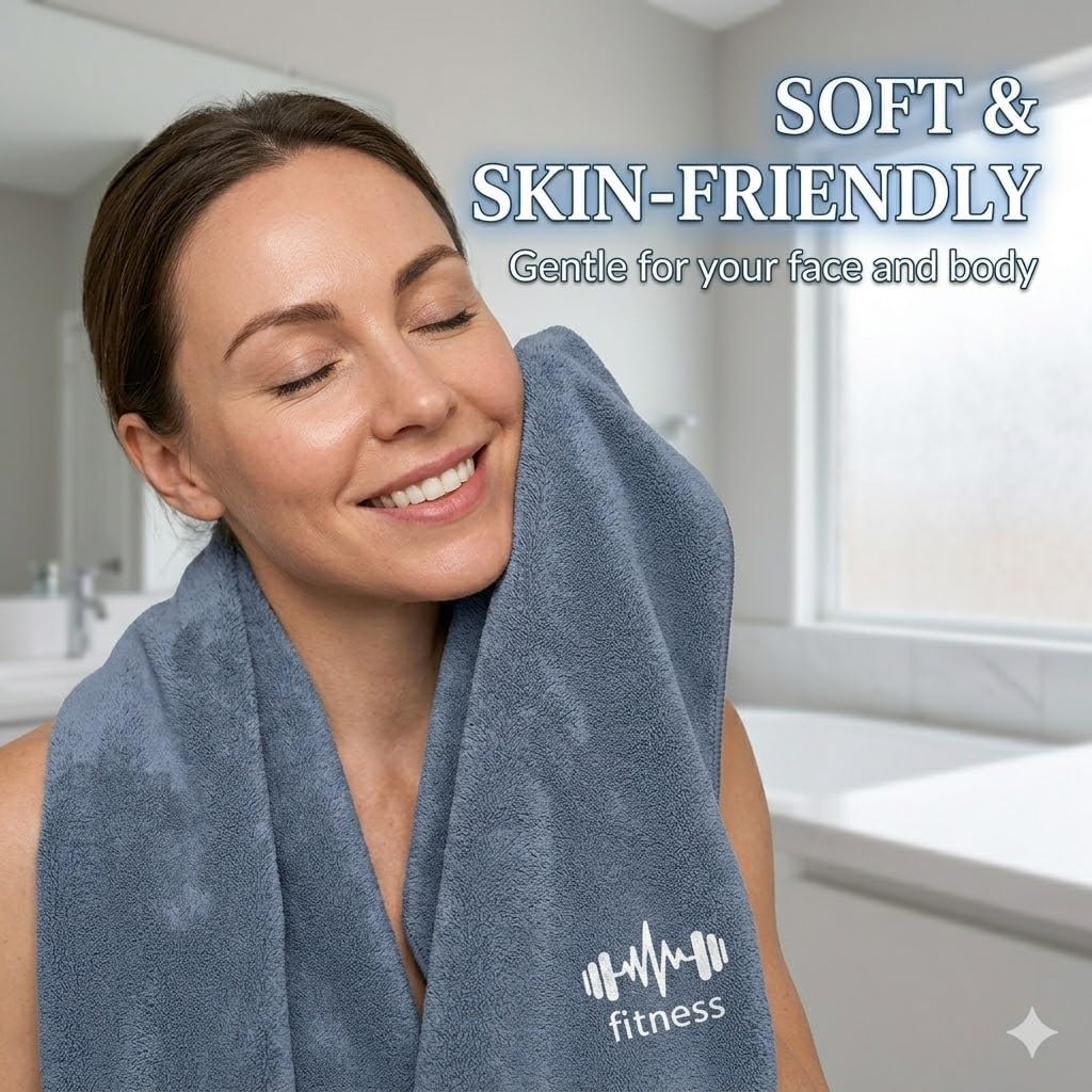 Unisex Lightweight Sports Towel, Microfiber, Highly Absorbent, Quick-drying, Breathable, Dimensions: 95L x 40W cm, Gray