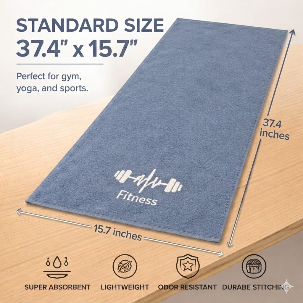 Unisex Lightweight Sports Towel, Microfiber, Highly Absorbent, Quick-drying, Breathable, Dimensions: 95L x 40W cm, Gray