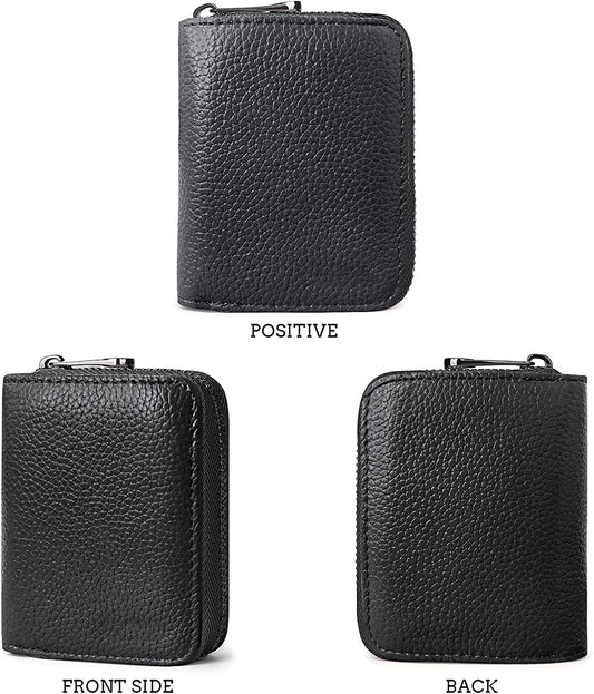Credit Card Holder Wallet, Genuine Leather, Unisex, Small RFID Blocking, 20 Card Slots Organizer, Black