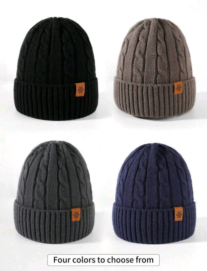 Men's Winter Knitted Beanie, Long Scarf, and Gloves Set - Brown