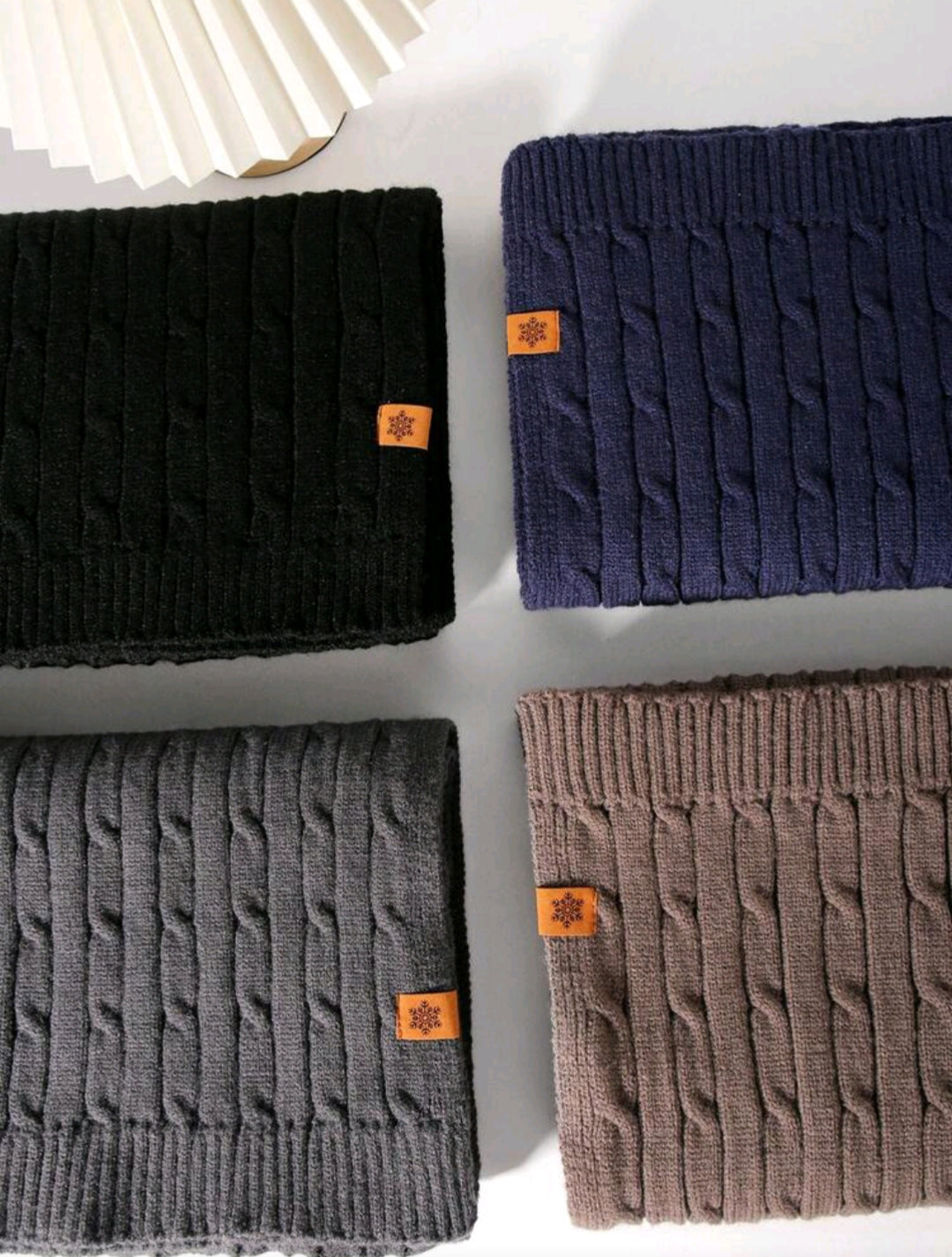 Men's Winter Knitted Beanie, Long Scarf, and Gloves Set - Brown