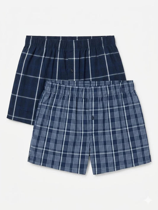 Two pairs of blue checkered boxer shorts 
