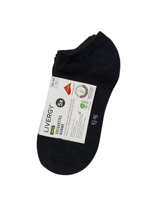 (Pack of 5) Livergy Brand - Ankle Cotton Socks - Size: 43-46 - Black.