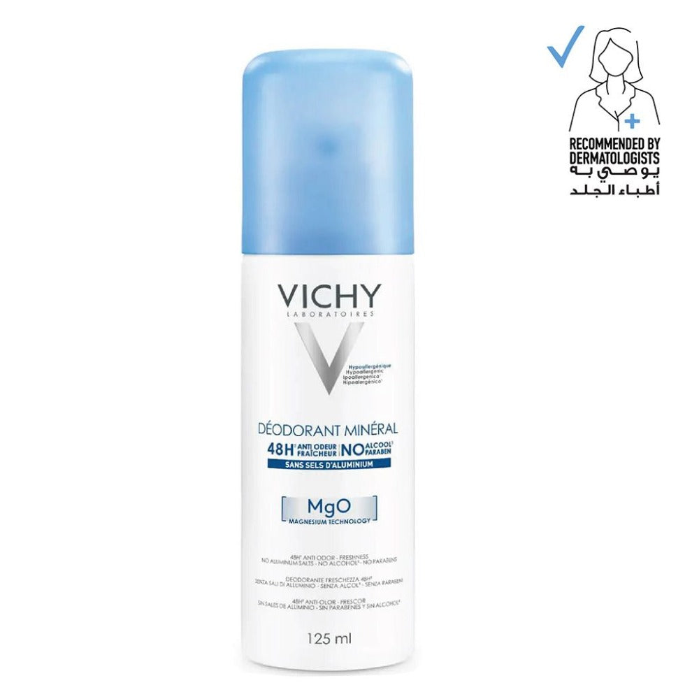 Aluminium-free, Alcohol-free, Paraben-free, Vichy 48 Hours Mineral Spray Deodorant - Unisex - 125ml - Made in France