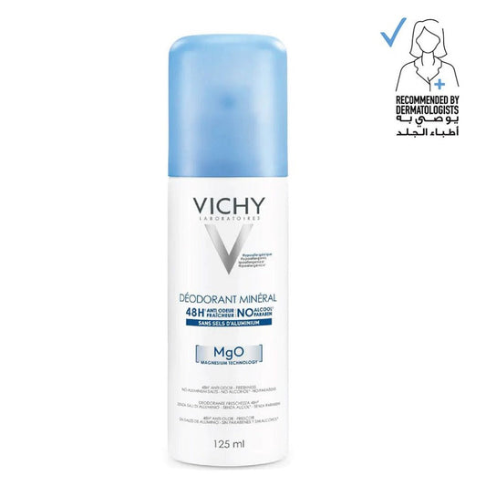 Aluminium-free, Alcohol-free, Paraben-free, Vichy 48 Hours Mineral Spray Deodorant - Unisex - 125ml - Made in France