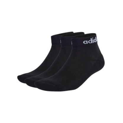 Authentic 3 Pairs Unisex Adidas Ankle Cushioned Socks, Black, Size 43-45