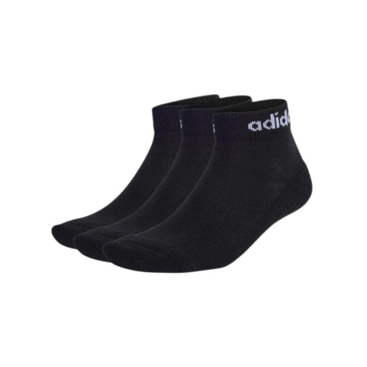 Authentic 3 Pairs Unisex Adidas Ankle Cushioned Socks, Black, Size 43-45