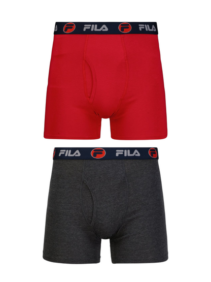 (Pack of 2) Authentic Fila Men’s Boxers - Dark gray & Red - L