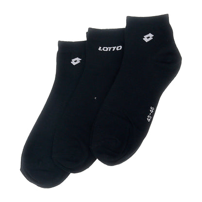 3 Pairs of Original Lotto Unisex Black Cotton Ankle Socks. Size: 43-46