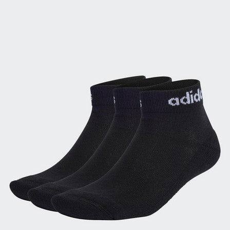 Authentic 3 Pairs Unisex Adidas Ankle Cushioned Socks, Black, Size 43-45
