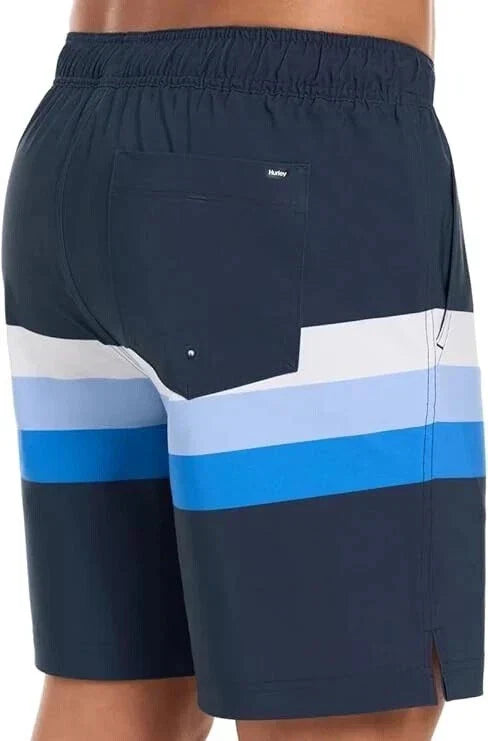 Men's Swimming Short - Quick-drying - Color: Navy Multi Striped Trunks - Size: Medium